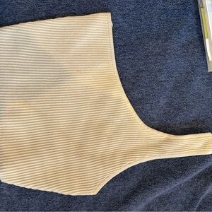 Cream Ribbed One-Shoulder Top